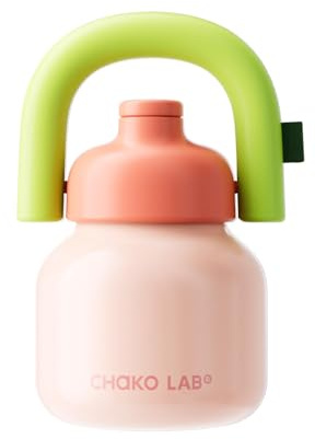 CHAKO LAB Water Bottle with Straw and Carry Handle | Wide Mouth vacuum insulated stainless steel Bottles | Reusable, leak-proof and BPA-free | 33oz (Pink&Green)