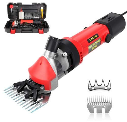 PAT JUUMG 1000W Sheep Shears Electric Farm Livestock Haircut with Blades Professional Animal Clippers 6 Speed Heavy Duty Electric for Thick Horses Sheep Alpacas Goats(Red)