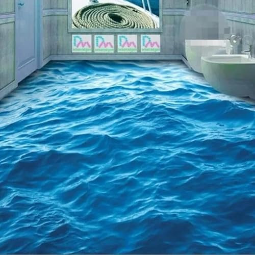 LUXINSHISU Selbstklebende PVC-Fußbodenfliesen Wandbilder 3d Tapete blau Ozean Wasser Wellen innen Badezimmer Schlafzimmer Wohnzimmer Boden dekorative Kunst Aufkleber