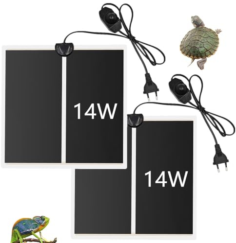 MUALROUS 2PCS 14W Terrarium Heizmatten Reptil Heizmatte Einstellbar Reptile Wärmekissen mit Temperaturregelung Wärmematte für Reptilien Schildkröte Schlangen Eidechse Gecko Spinne (14W 28 * 28cm)