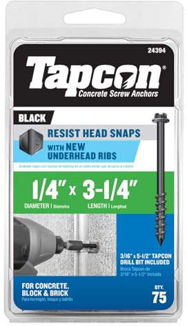 Tapcon 24394 1/4 X 3-1/4 HEX Head Black Screw Anchor 75CT