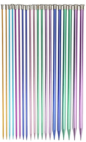 Juego de agujas de tejer grandes de 35 cm de una sola punta de colores de 3 mm y 10 mm 10 pares de agujas rectas de aluminio con tapas en los extremos para tejer bufandas mantas y suéte