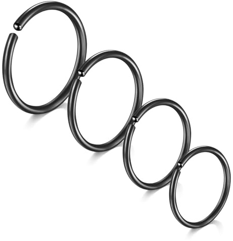 LAURITAMI 4 Stück Nasenpiercing Ring 16G/18G/20G/22G Chirurgenstahl Dünn Nasenpiercing Ring Silber Set,Septum Clicker Ring,Lippe Ohr Nasenpiercing Schmuck 6/8/10/12MM