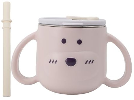 Tazza in Acciaio Inossidabile 316L con Cannuccia per Bambini Piccoli, Tazza per Bambini Isolata a Doppia Parete con Manici Carini, Tazza per Latte da 250 Ml con Cannuccia per Uso