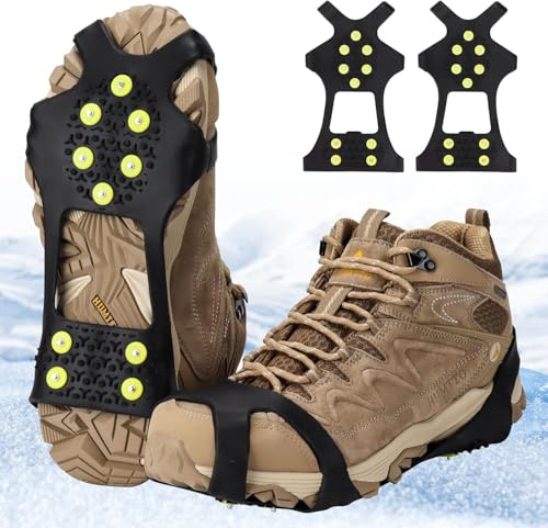 Spikes für Schuhe Winter,Schuh Spikes,Antirutsch Schuhspikes,Schuhspikes Schnee und EIS Anti Rutsch,Spikes Schuhe Schuhkrallen mit 10 Zähne,für Grödeln Wander Joggen im Winter Damen Und Herren.