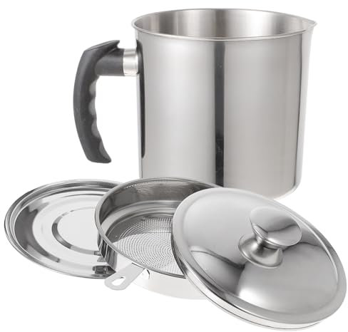IMIKEYA Recipiente Para Aceite Doméstico De Acero Inoxidable Con Tapa y Colador Filtro Antigoteo Para Guardar Grasa y Aceite Usado Cocina Jarra Fácil De Limpiar y Resistente