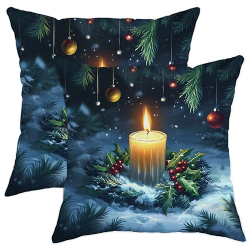 Dekorative Dekokissenbezüge für Weihnachtskerzen, goldene Kerze, festlich, Weihnachten, weicher Samt, Plüschbezug für Zuhause, Sofa, Schlafzimmer, Wohnzimmer, 50,8 x 50,8 cm