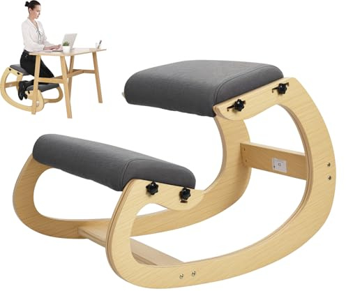 yoakaiax Ergonomischer Kniestuhl mit verstellbarem Sitz, Schaukelstuhl, Bürostuhl, verstellbarer Hocker, Holz, verstellbar, Schaukelknie mit weicher Polsterung, Kniestuhl, Haltungsstuhl, maximale