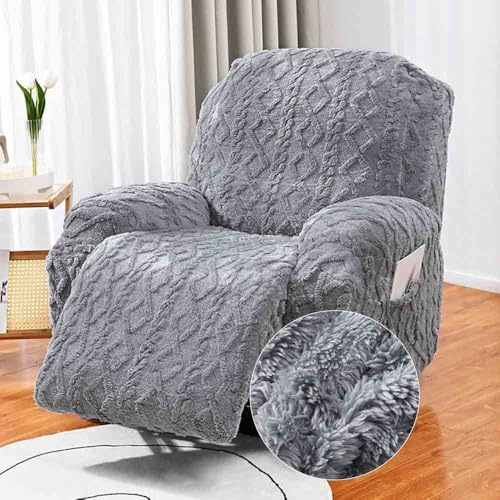 Highdi Stretchhusse für Relaxsessel Komplett Sesselschoner, Stretch Relaxsessel Bezüge - Einfarbig Jacquard Plüsch Elastisch Sesselbezug für Fernsehsessel Liege Sessel (grau,1 Sitzer)