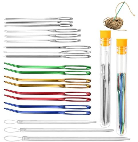 Garnnadel Set, Stopfnadel Set,20 Stück Stumpfe Nadeln Wollnadel Mit Aufbewahrung Röhrchen,Edelstahl Garnstricknadeln Nähnadeln 3 Größen Stumpfe Nadel Gebogene Spitze zum Stricken Häkeln
