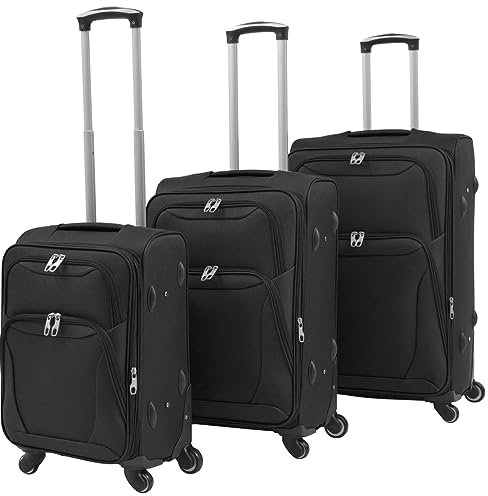 ShGaxin 3-TLG. Weichgepäck Trolley-Set, Koffer Set, Hartschalenkoffer Set, Reisekoffer, Reisetrolley Mit Rollen, Luggage Set, Schwarz