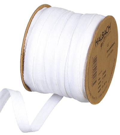 Halbach Baumwollband, 10 mm x 30 m, weiß | Webband aus 100 % Baumwolle, Meterware zum Basteln, Dekorieren und Nähen