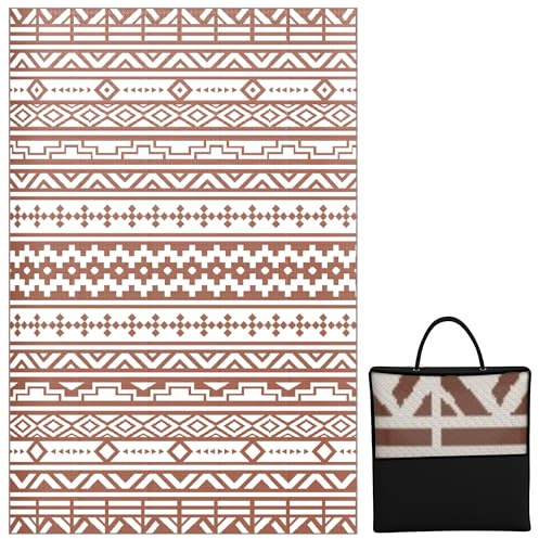 Outsunny - Alfombra reversible para exteriores (1,8 x 2,7 m), diseño de pared geométrica, PP resistente a la intemperie, bolsa de transporte incluida, rojo y blanco