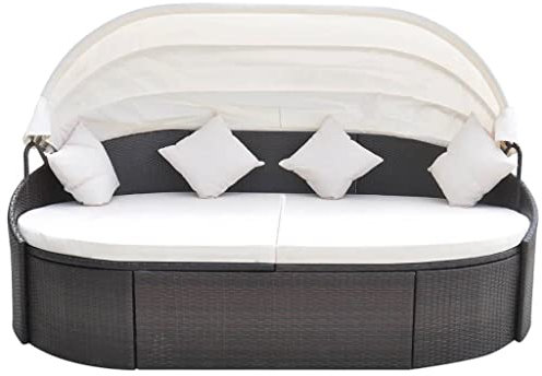 Eleganz Outdoor-Loungebett mit Dach - PE-Rattan, Stoff & Stahl - Perfekt für Garten, Terrasse und Balkon - Robust & Wetterfest - Ideal für Entspannung und Gemütlichkeit