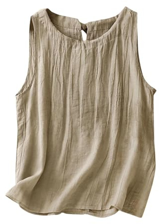 Kvinnors sommartoppar sommartoppar plus size tanktops beskurna sportstopp sommarblus ärmlös t-shirts överdimensionerad skjorta, BEIgE, XL