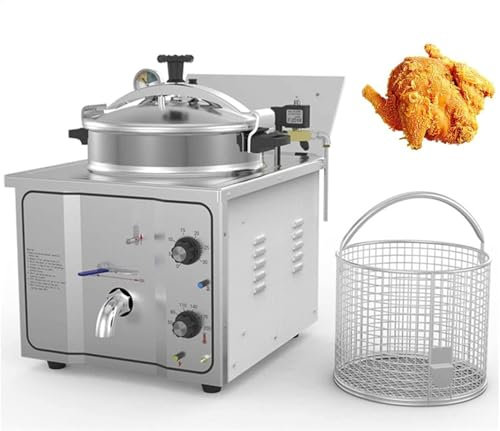 Friggitrice professionale da 3 kW, friggitrice ad aria elettrica a pressione da banco in acciaio inossidabile da 16 litri, con timer da 50-200 °C e 0-30 minuti, per patatine fritte