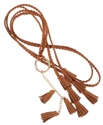 FOMIYES Boho Taillengürtel Damen Geflochten Seilgürtel Mit Quasten Braun Dekorativer Webgürtel Für Kleider Und Hosen Ethno Stil