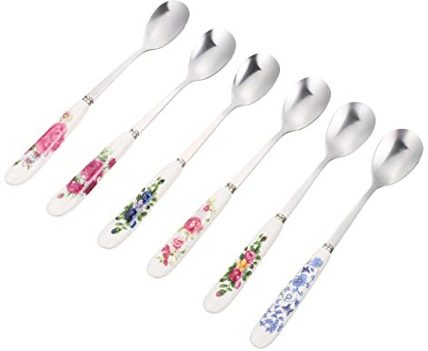 Gatuida 6pcs Coffee Stirring Spoons Ceramic Handles, Stainless Steel Small Spoons 15.5x2.5cm, Multi-Color Set for Ice Cream and Dessert Serving