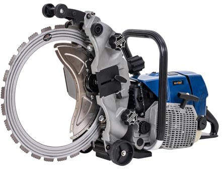 KATSU Tools Petrol Ring Saw, 5000W Powerful Gasoline Concrete Saw, 400mm Disc Cutter, 290mm Cutting Depth, in Toolbox, for Construction, Demolition & Precision Cutting Tasks
