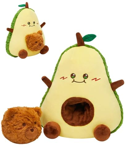 OLAOLA Avocado Kuscheltier mit Verstecktem Bär Plüschtier, 30 cm Süßes Stofftier Avocado Plüschspielzeug Geschenk für Kinder Erwachsene