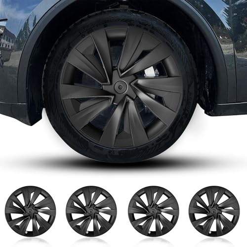 Arcoche 4 Stück 19-Zoll-Radschutzabdeckungen für Model Y 2025 2026 Juniper | Radkappen Felgenbeschutz Hubcap für Model Y Juniper ABS-Material Radkappen Ersatz, Original Fabrik-Stil-Matt Schwarz