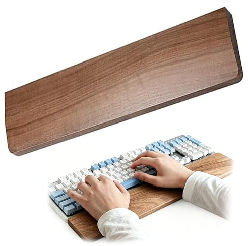 Solid Wood Wrist Rest for Keyboard - Black Walnut Ergonomic Palm Rest & Non-Slip Pad, Comfort Support for Full Size 104 Keys Office and Gaming Keyboard Accessory (44cm Length)