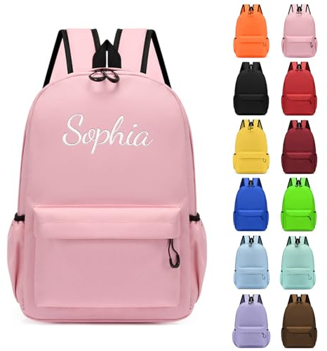 Personalised School Bag with Embroidered Name, Kids Backpack for Boys & Girls, Lightweight Waterproof Nylon Children Rucksack for Primary Kindergarten Preschool, Toddler Daypacks (Pink, Small)
