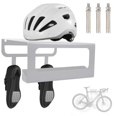 Fahrrad Wandhalterung, 3-in-1 Rennrad Halterung Wand mit Haken, Fahrrad Aufhängung Platzsparender für Rennrad Gravel Bike Tourenrad, Verdicktes Hochbelastbares Gestell für Helm und Schuhen (Weiß)