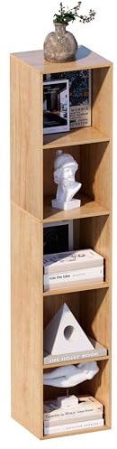 NewBeth 5 Fächern Bücherregal mit Offenem Eiche Regal | Würfelregal Standregal für Wohnzimmer, Kinderzimmer, Homeoffice 31x29,5x152,5 cm