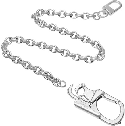 Ahiller Kedja Byxor Kedjor Rostfritt Stål Plånbok För Män Och Kvinnor 64cm Dubbellås Karbinhake Nyckelring Med Tungsten Stål Fönster Breaking Verktyg(Silver BK)
