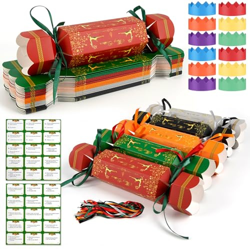 Fantasyon Confezione da 30 cracker natalizi, kit fai da te, cracker natalizi sfusi, scatole di carta per caramelle per feste di Natale, decorazioni novità con cappelli e biglietti per indovinello