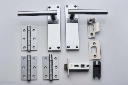 Designer Levers T-Bar Straight Lever Latch Door Handle, Satin Chrome | Satin chrome silver finish; aluminum and zinc alloy construction.