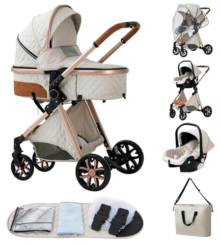 ALYIKOU kinderwagen 3 in 1 komplettset bis 25 kg，Kombikinderwagen reisesysteme，Zusammenklappen, Liegeposition, schwarz
