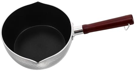 Amosfun Nonstick Japanese Saucepan with Wooden Handle Milk Boiling Pot Multi-Function Cooking Pan for Soups Sauces Noodles with Pour Spout Ergonomic Grip