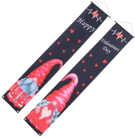 SAFIGLE Valentinstag Banner Satz mit Herz und Zwergenmuster Polyester Türhänger für Veranda Leichte Langlebige Hängedekoration für Innen und Außenbereich