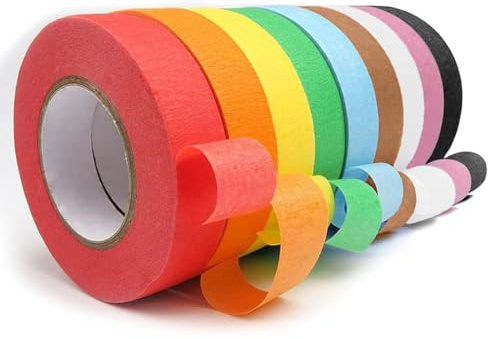 AEUXZA Set di 9 Nastri Adesivi Colorati, 5mm Extra Sottili, 15m. Nastro di Carta Mascheratura Scrivibile, Washi Tape per Fai da Te, Decorazione, Pittura, Marcatura, Rimovibile Senza Residui, 9 Pezzi