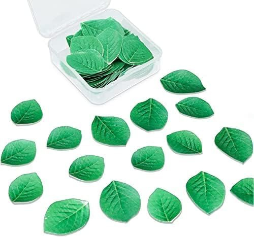Morofme 92Pcs Edible Green Leaves Cake Toppers, Edible Leaves for Cakes Cupcake Toppers, Edible Wafer Paper Leaf Cupcake Decorations for Birthday, Hawaii, Aloha, Jungle, Theme Party