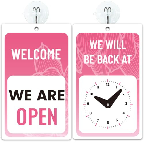 PRESSINART Insegna Aperta/usa Rosa per Attività Commerciali con Orologio Torno Subito Da 7.87 x 4.72 pollice con Ganci A Ventosa Doppia Faccia In PVC A Forma di Fiore di Loto per Indicare Lorario