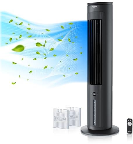 Brandson - Luftkühler mit Wasserkühlung Verdunstungskühler - Preisträger 2026 - Ventilator Turmventilator - mobile Klimaanlage ohne Abluftschlauch - 5 in 1 - leise - 4,7 L Wassertank