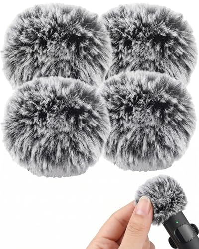 AEUXZA Paquete de 4 Fundas de Pelo Paravientos compatible con DJI Mic 2, Protector de Micrófono para Reducción de Ruido, Filtro Pop Peludo para Vlog y Exterior, Gris