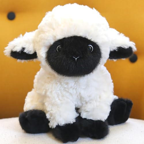 JORCEDI Schafe Kuscheltier, 22cm Sheep Plüschtier, Plüschschaf Stofftier Plüsch Tier, Geschenk für Jungen Mädchen Erwachsene (schwarz-weiß)