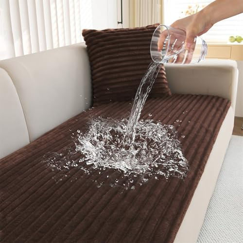 LINGKY Wasserdicht Sofa Überzug Dicke Sofabezug, Kratzfest Hund Katze Sofaschoner, Rutschfester Sofa Cover Couch Überzug 2 3 4 Sitzer für U Form L Form Sektionssofa (Braun, 90x160cm)