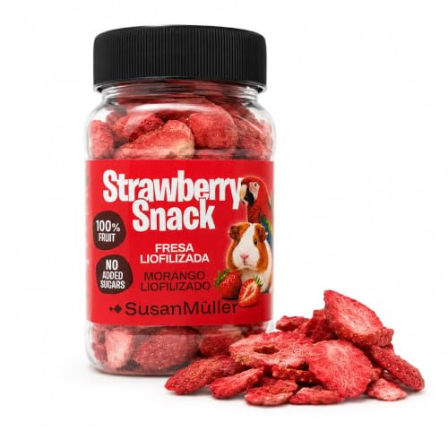 Susan Müller Fresas liofilizadas • Snack 100% Fruta para Conejos, cobayas, hámsteres, Loros y Aves Ornamentales • Sin azúcares añadidos ni conservantes • Textura Ligera y crujiente • 38 g
