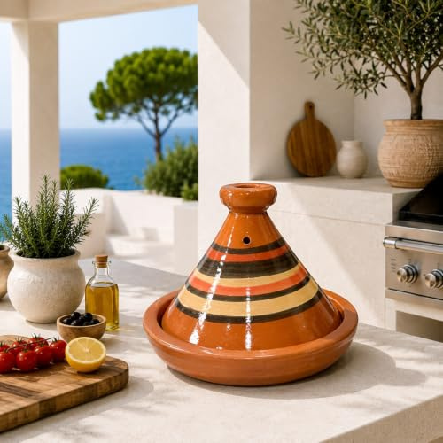 Tajin Marocchino in Terracotta Naturale Decorato a Mano Ø22 x H20 cm – Ceramica Artigianale Tradizionale 0107261006