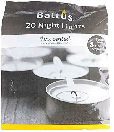 Baltus Pack of 20 Unscented Wax Night Lights Tealights Candles 8 Hour Burn Time