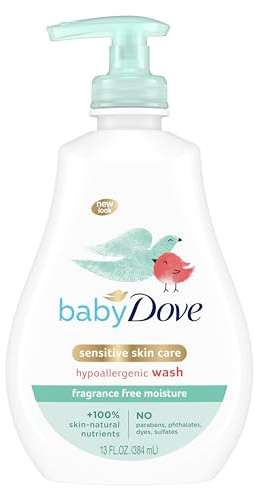 Baby Dove Sensitive Skin Care Baby Wash For Baby Bath Time Fragrance Free Moisture Fragrance Free and Hypoallergenic, Washes Away Bacteria 13 oz