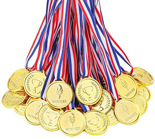 Caydo 100PCS Gold Medals for Awards, Plastic Gold Medal for Children's Game Prizes, School Sports Games, Competitions, Family Gatherings, Gold Medals for Kids