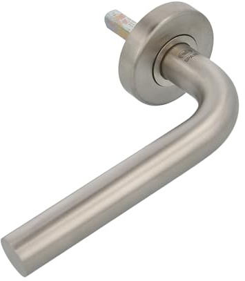 Amig - Set di maniglie con rosetta per porta | Mod. 4E | Acciaio inossidabile 18/8 | Ø53 mm | Quadro di 8 mm | Argento opaco