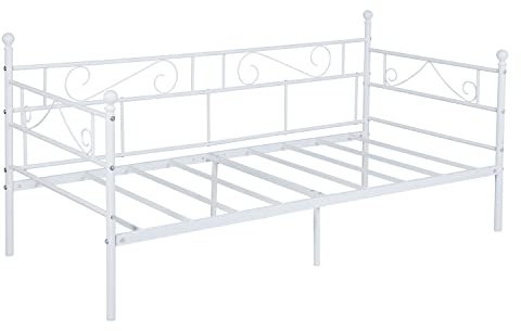 H.J WeDoo Bettsofa Gästebett Einzelbett Single Bett Metall Sofa Bettgestell für Erwachsene und Kinder - Weiß