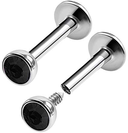 KJM FASHION 2 Stk Metall Lippen 1.2mm - 1 Jet Kristallkugel Snake Bites Lippe Madonna Ohrringe Snakebites Piercing Schmuck 0281